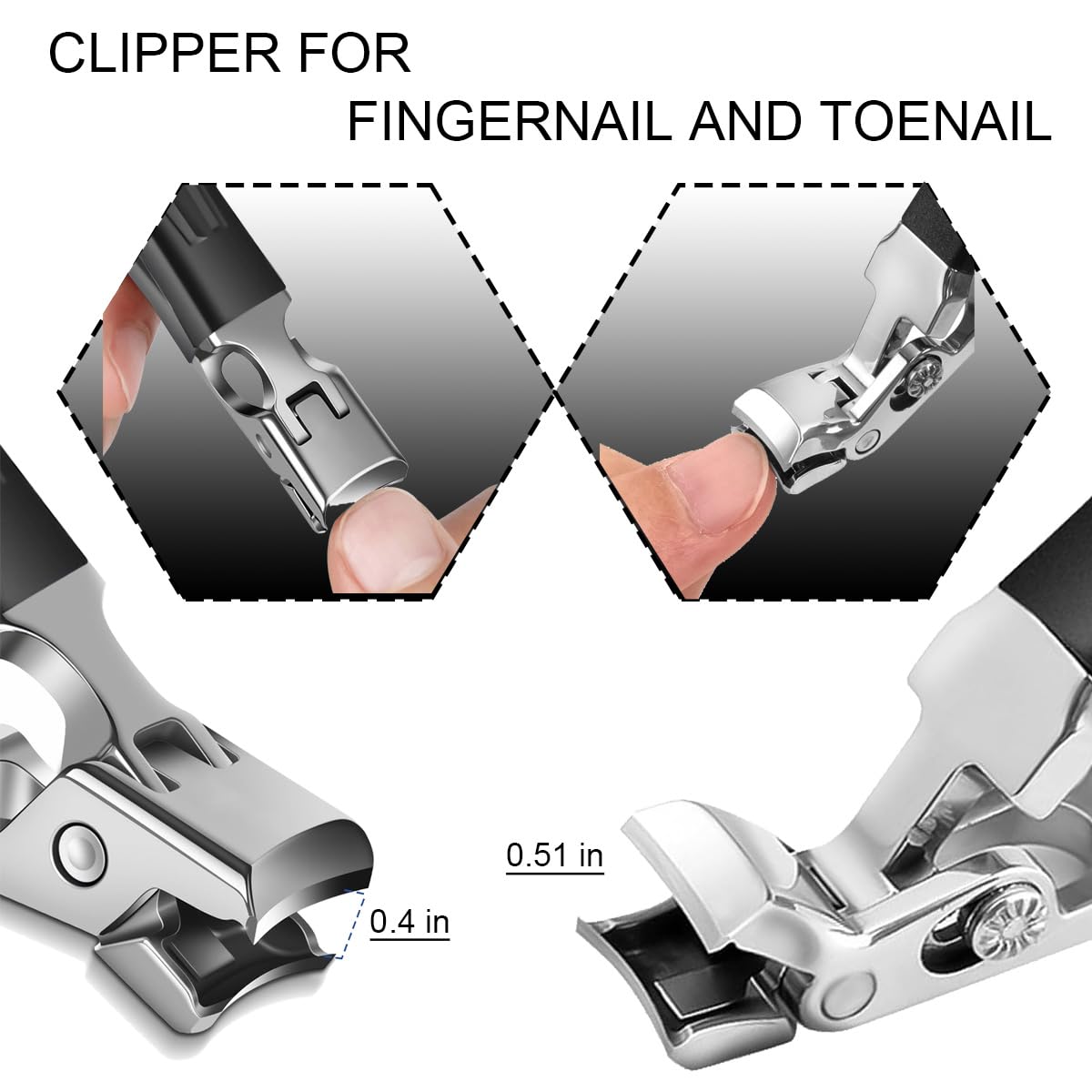 Fotiwesd Black Nail Clippers with Wide Jaw and Angled Design
