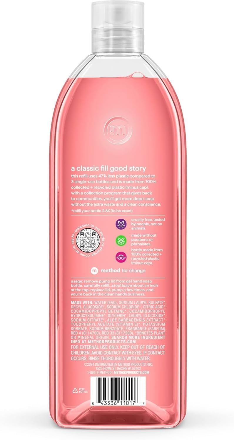 method Gel Hand Wash Refill Pink Grapefruit, 34 fl oz, 4 Pack