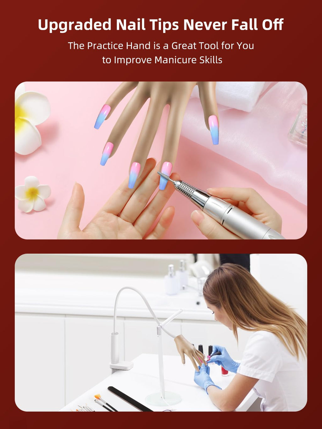 Practice Hand Kit for Acrylic Nails with Adjustable Stand and Accessories