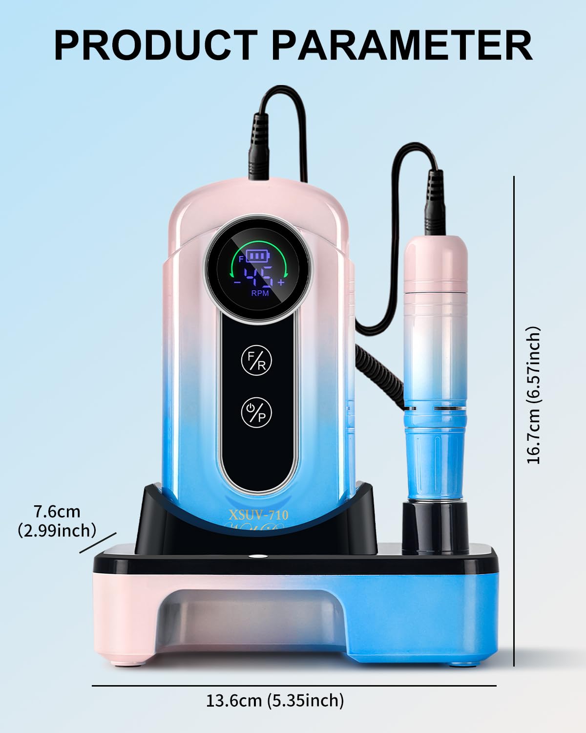 Electric Nail Drill Kit with UV LED Lamp, Cordless Rechargeable E-File