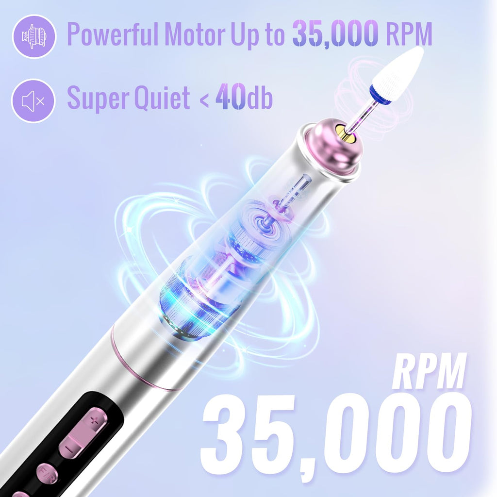 Denabuty Silver Cordless Electric Nail Drill Machine, 35,000 RPM