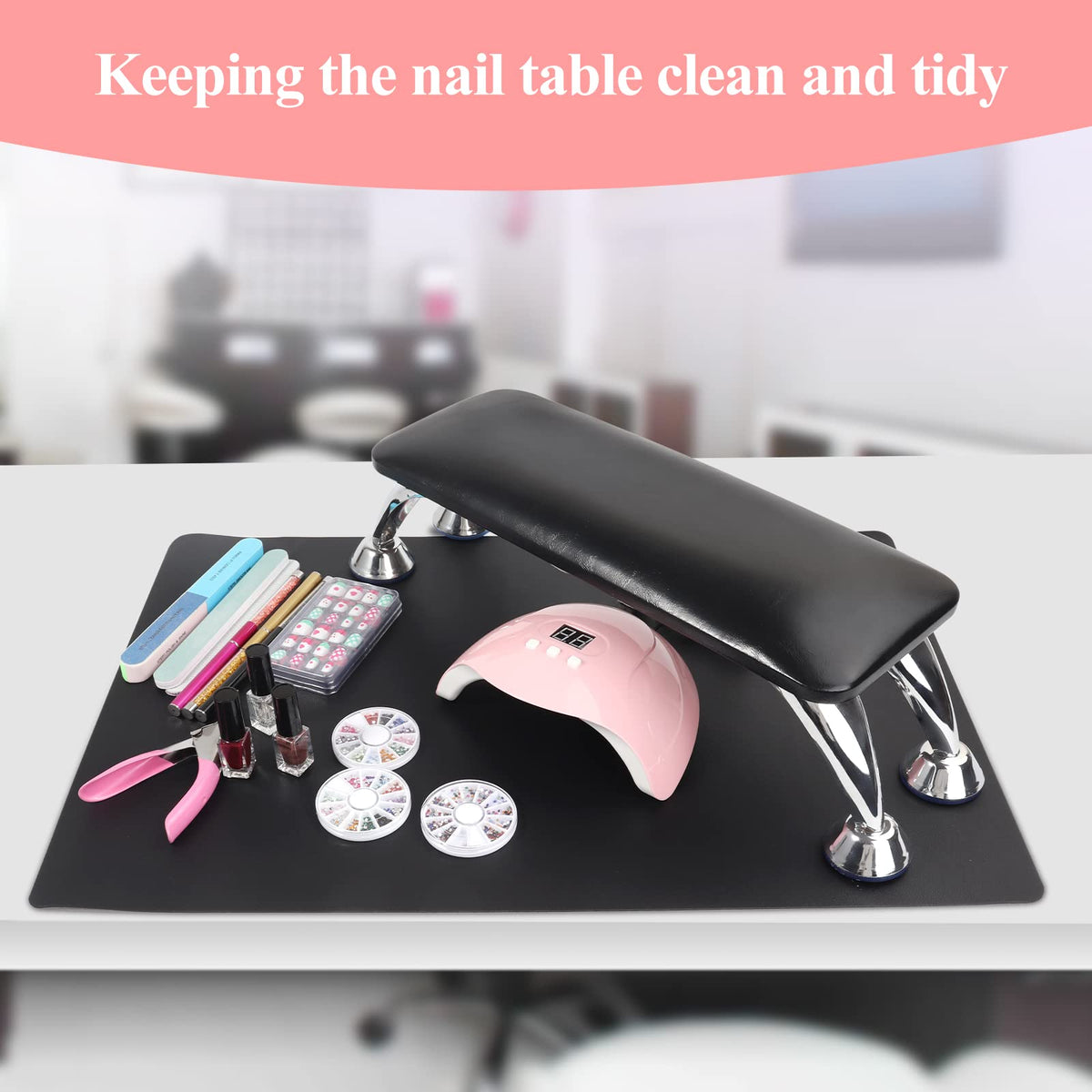 Nail Arm Rest with Nail Table Mat, Microfiber Leather Hand Cushion