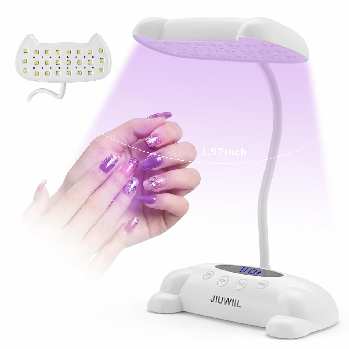 JIUWIIL 48W UV LED Nail Lamp with 24 Beads and Flexible Gooseneck