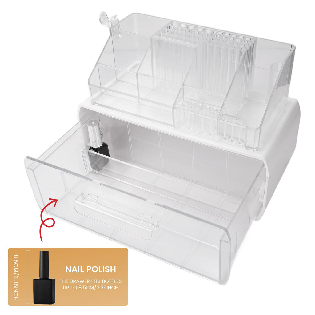 2-Tier Nail Tech Desk Organizer with Drawer for Nail Supplies