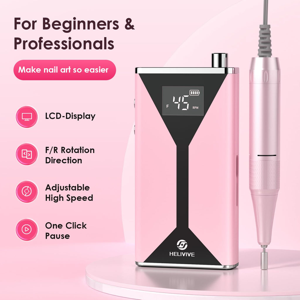 Professional Cordless Electric Nail Drill 45000RPM with 11 Bits