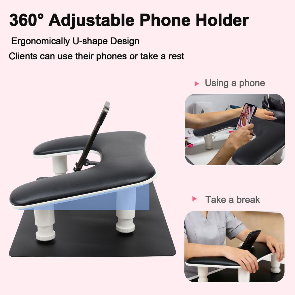 Nail Tech Arm Rest with Foldable Phone Holder