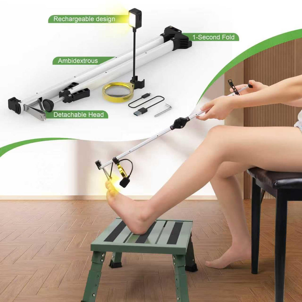 Long-Handle Toenail Clippers with LED Light and Magnifier
