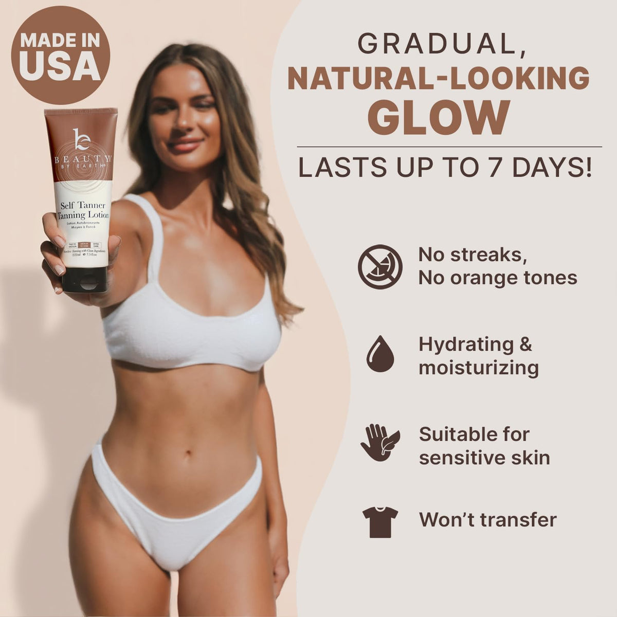 Beauty by Earth Self Tanner Lotion – Natural Glow for Face & Body