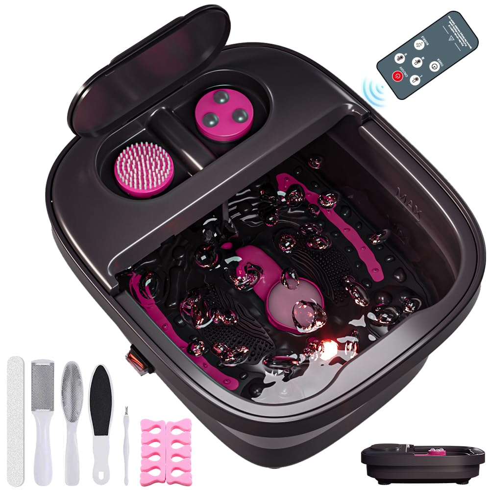 Collapsible Foot Bath Spa with Heat, Bubbles, Remote Control & Pedicure Attachments