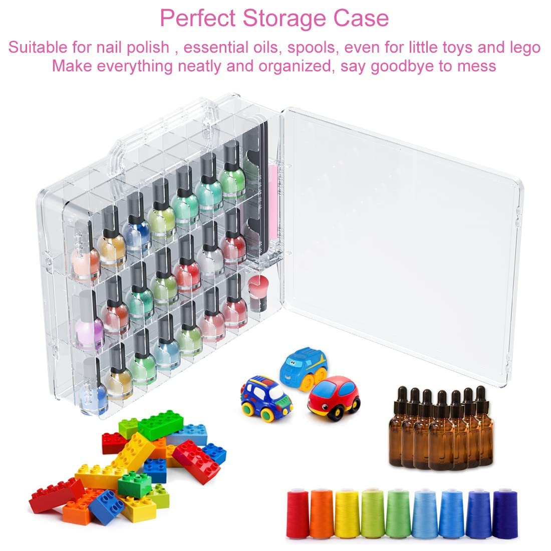 Nail Polish Organizer Case with Adjustable Dividers and Carry Handle