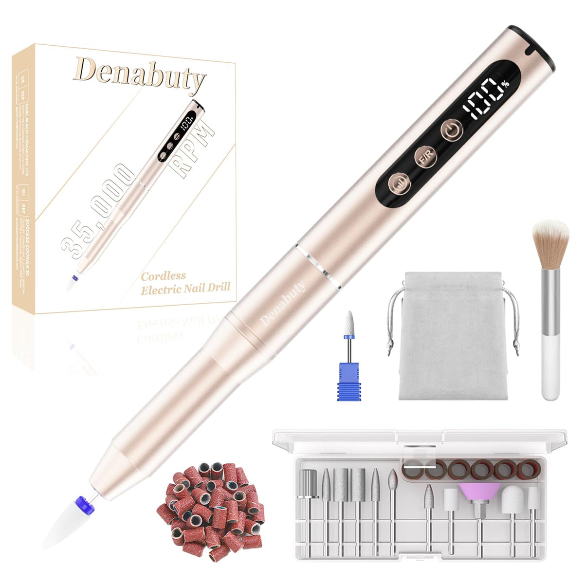 Denabuty Cordless Electric Nail Drill with LCD Display
