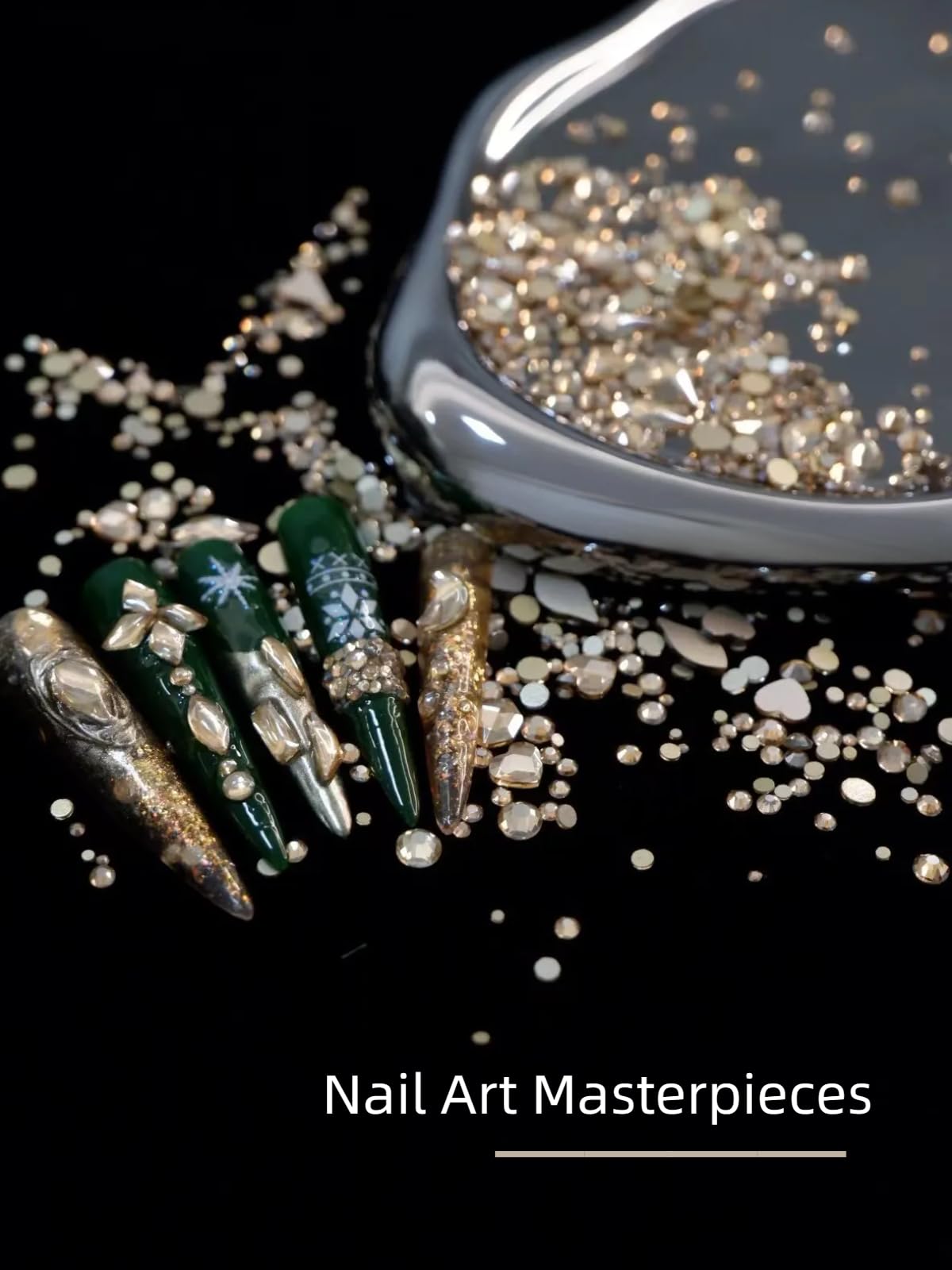 AMLAVIFISH Nail Art Rhinestones Kit, 6080-Piece Mixed Shapes Crystals with Tweezers