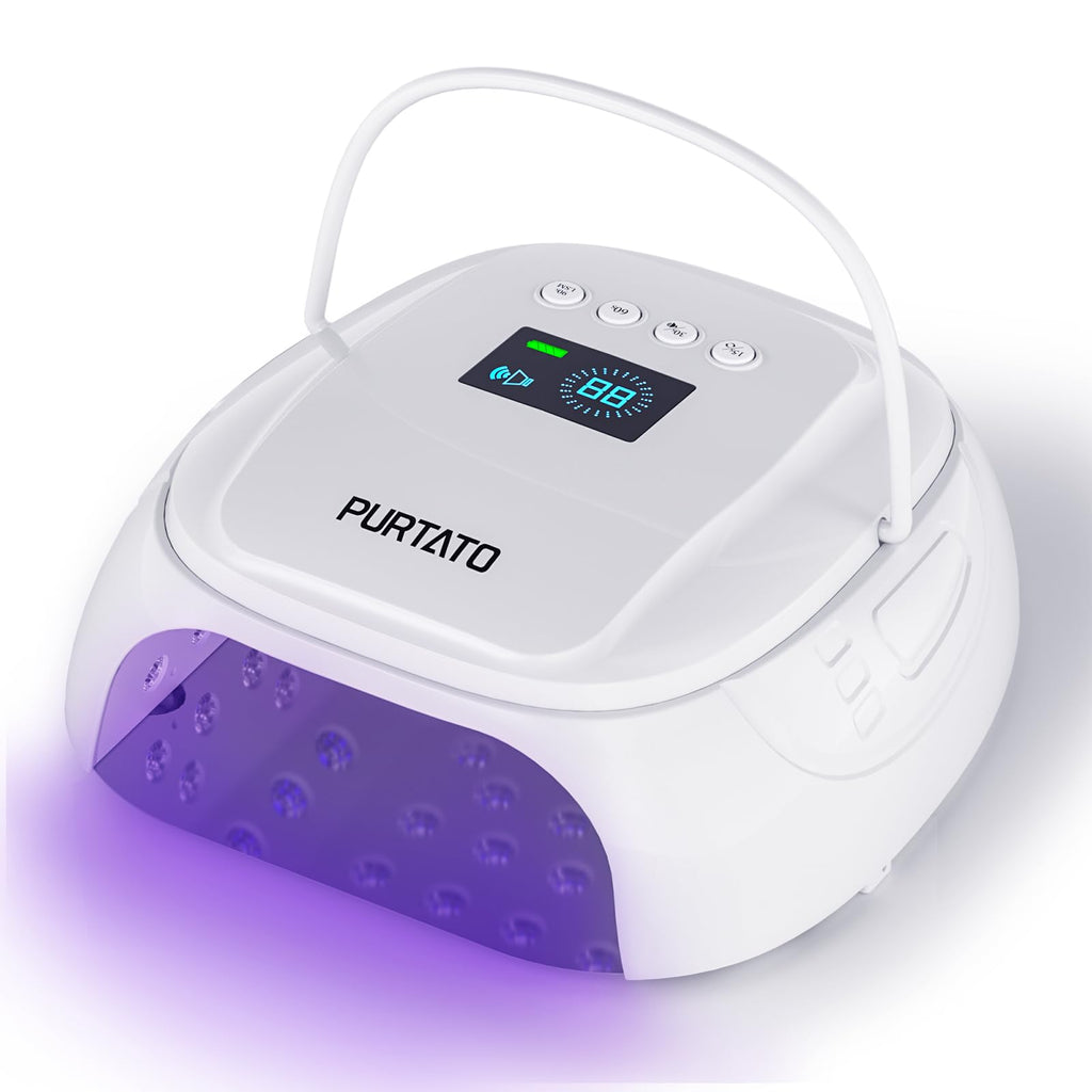 Purtato 126W Cordless Rechargeable UV LED Nail Lamp with Handle and Foot Rest