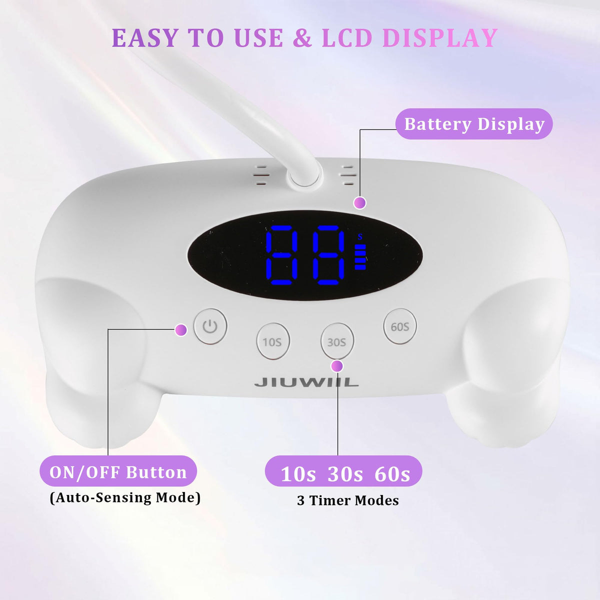JIUWIIL 48W UV LED Nail Lamp with 24 Beads and Flexible Gooseneck