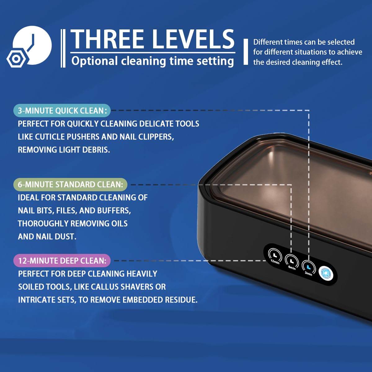 Pinkiou Black Nail Tool Cleaning Machine, 650ml High-Frequency Cleaner
