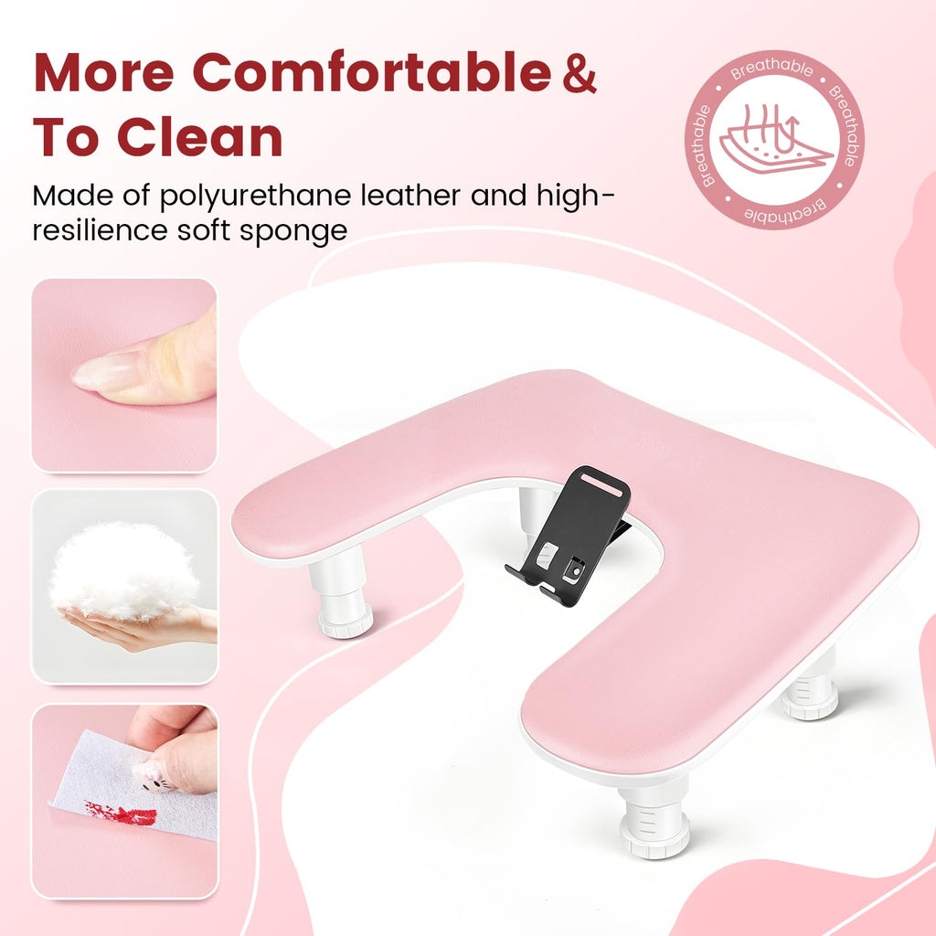 JODSONE U-Shaped Manicure Hand Rest with Rotating Phone Holder