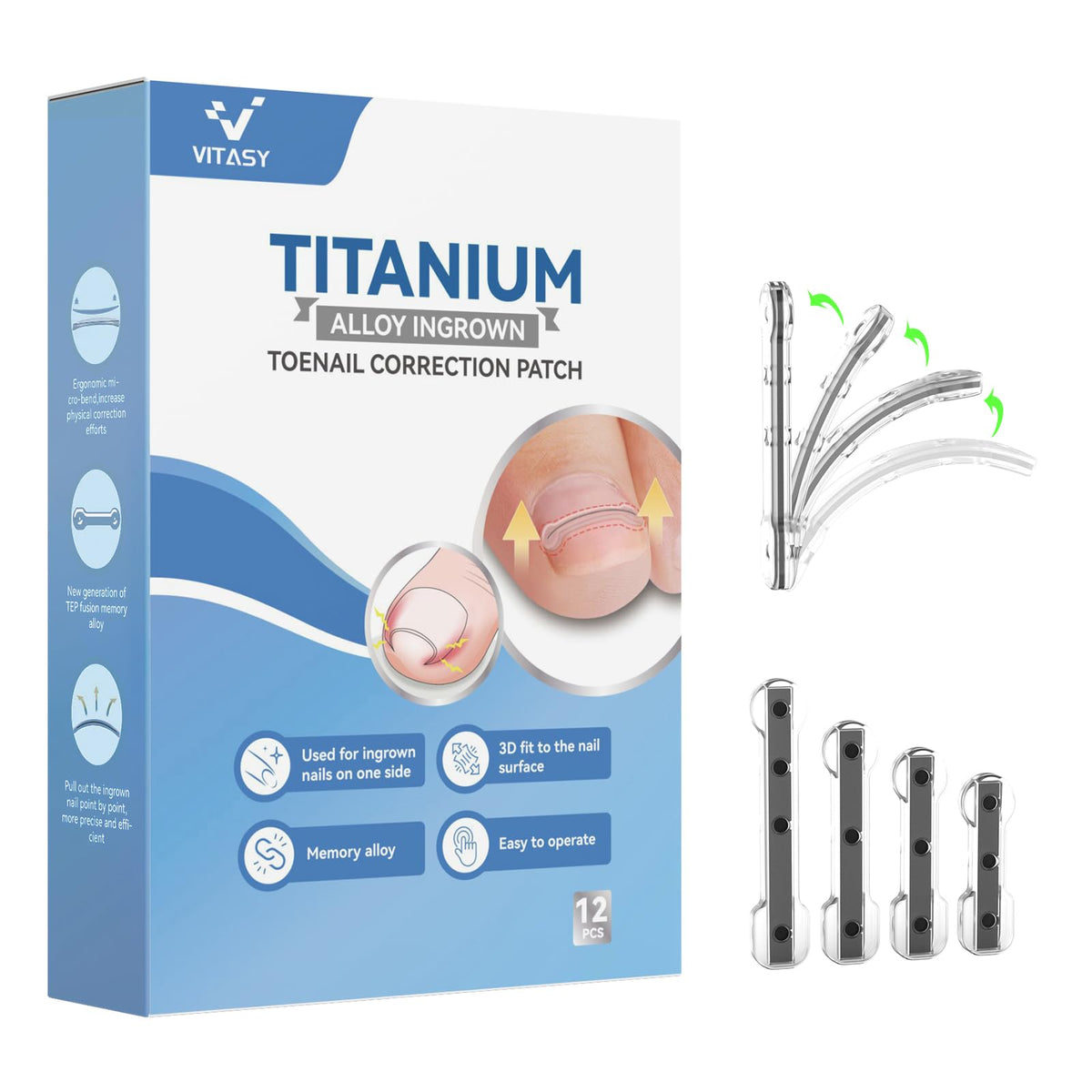 12-Piece Ingrown Toenail Corrector Strips with 4 Sizes