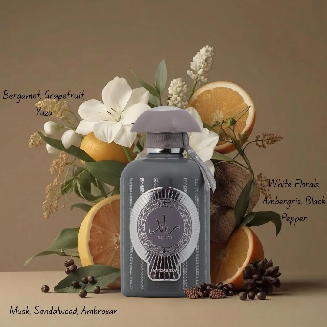 Lattafa Ra'ed Intensely Eau de Parfum Spray, Unisex Citrus Woody Amber Fragrance