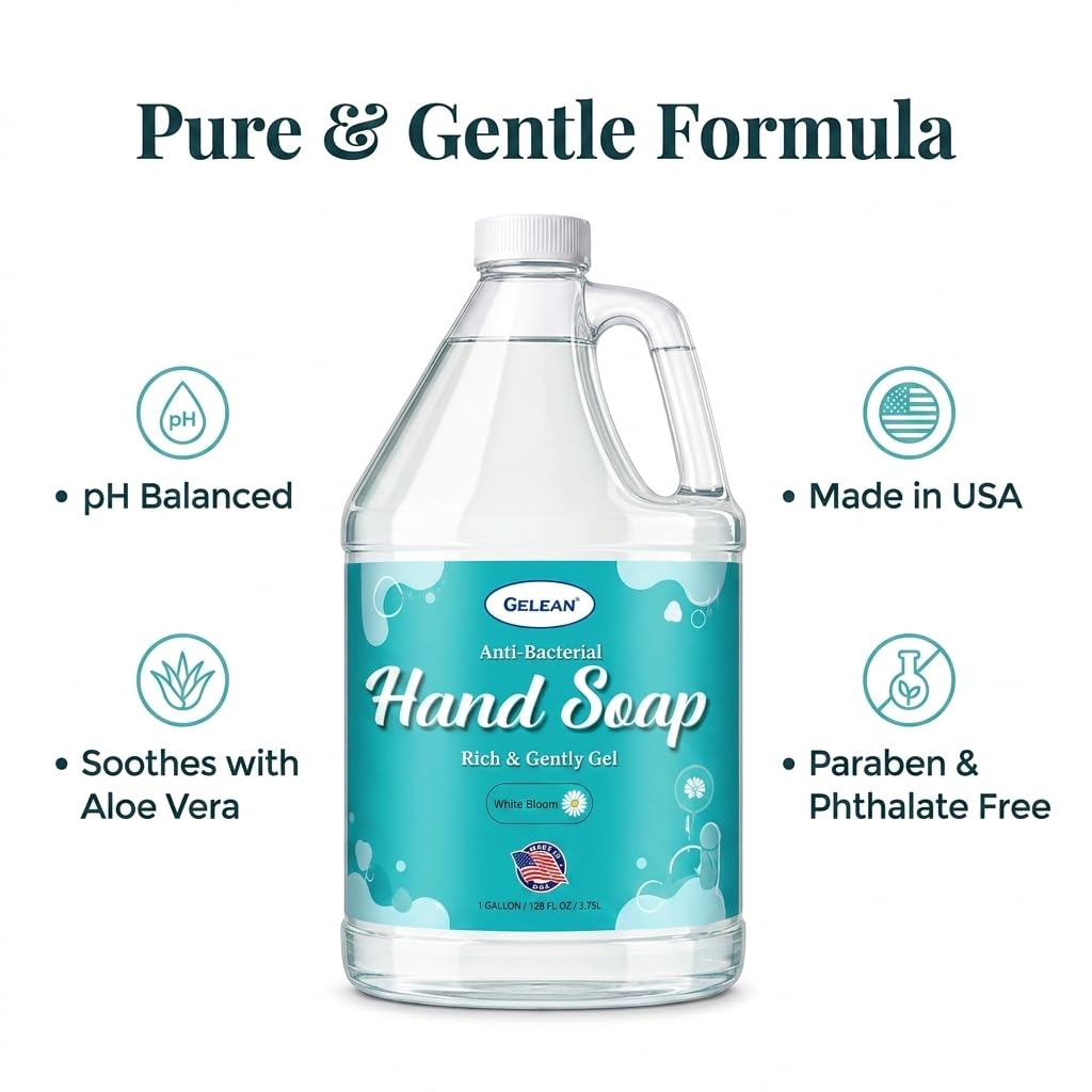 Liquid Gel Hand Soap with Aloe Vera, pH Balanced, 128 Fl Oz Refill Jug
