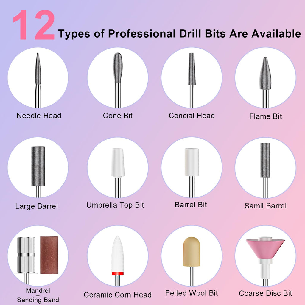 Professional Rechargeable Electric Nail Drill Kit, 40,000 RPM