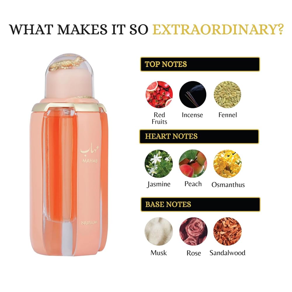 Nusuk Mahab Perfume for Men & Women, Oriental Floral Fragrance 100ml