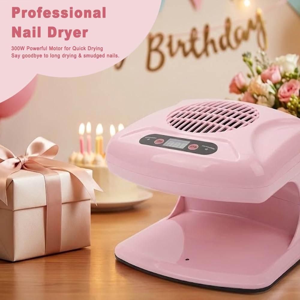 Pink 300W Air Nail Dryer with Hot & Cool Air for Regular Nail Polish