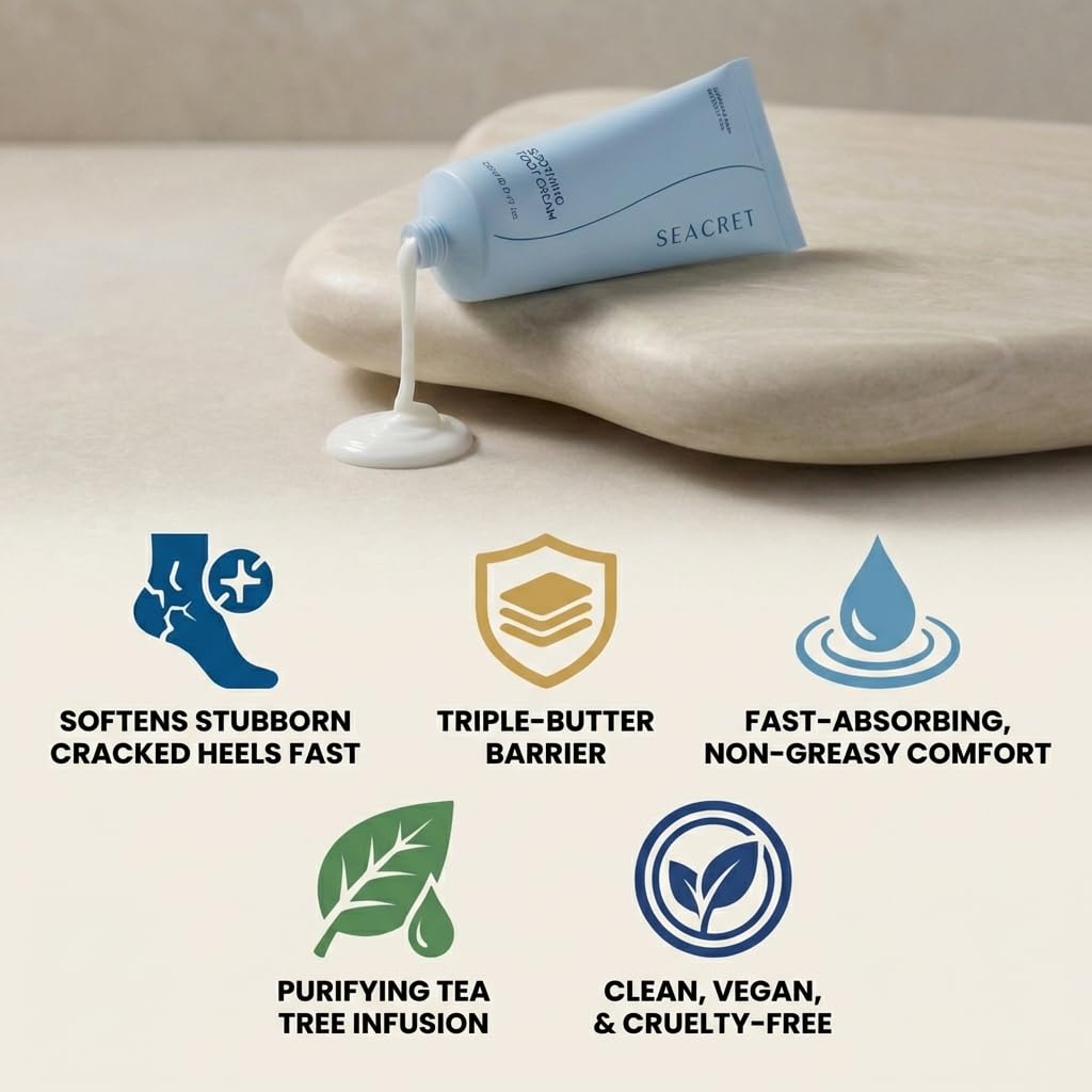 SEACRET Dead Sea Foot Cream with Tea Tree Oil for Dry, Cracked Heels