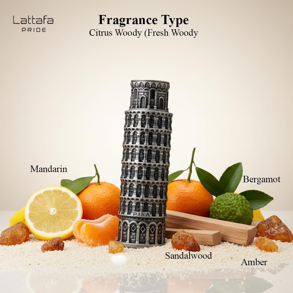 Lattafa Pride Pisa Eau de Parfum for Men, Citrus Woody Amber, 100 ml