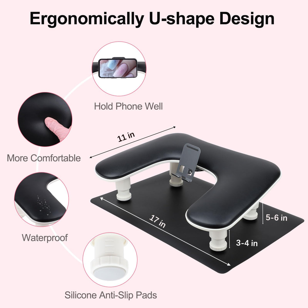 Nail Tech Arm Rest with Foldable Phone Holder