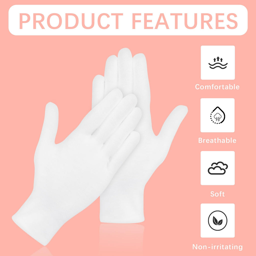 White Cotton Gloves for Dry Hands, Overnight Moisturizing & Inspection, 144 Pieces