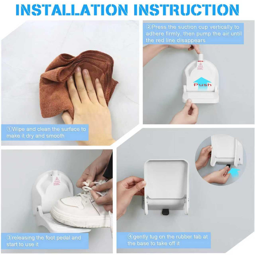 Foldable Shower Foot Rest with Vacuum Suction Cup, Anti-Slip No-Drill Pedal