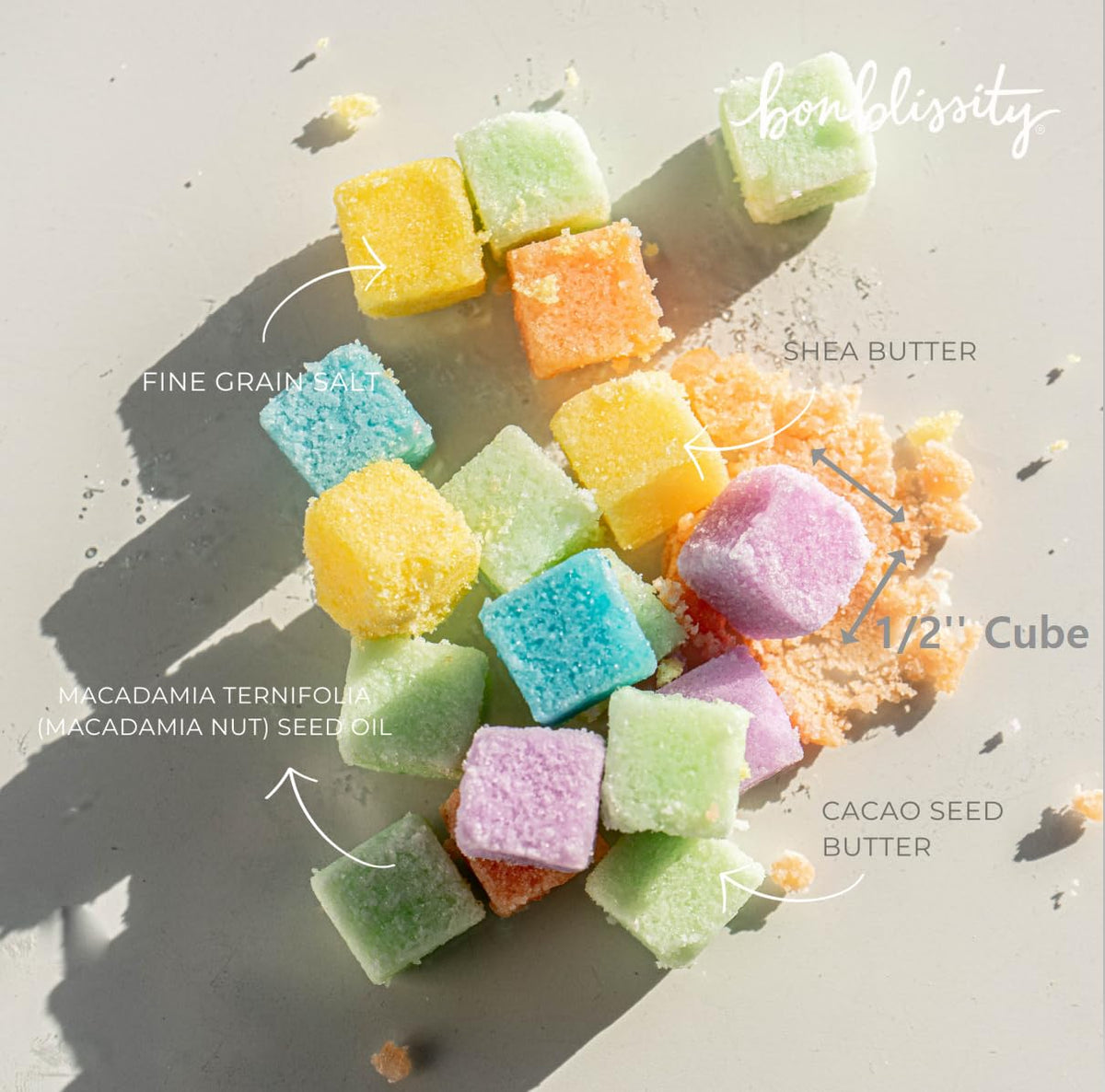 Bonblissity Sugar Cubes Candy Scrub, 30-Piece Assorted Scent Spa Gift Set