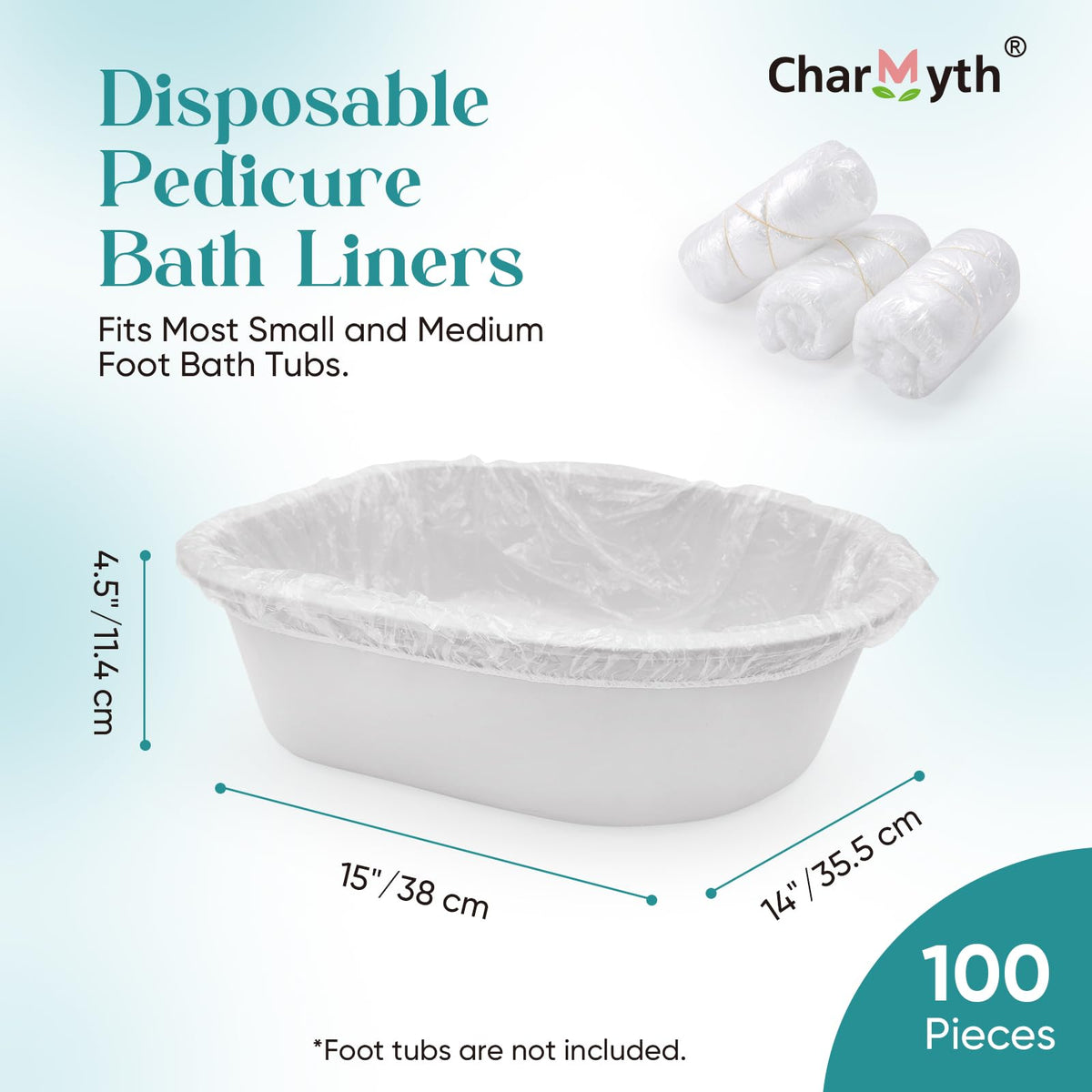 Charmyth Disposable Pedicure Bath Liners - Clear PE Spa Liners