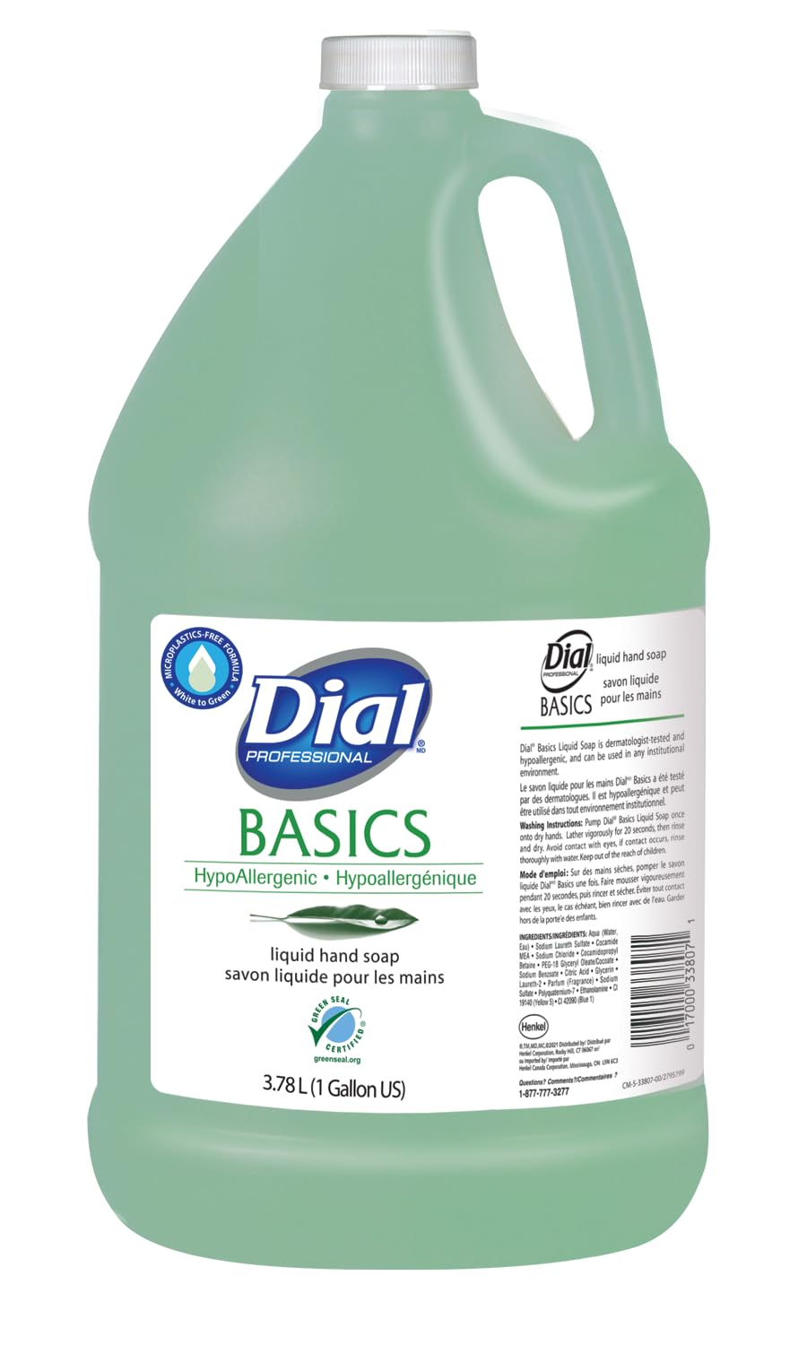 Dial Professional Basics Hypoallergenic Liquid Hand Soap, 1 Gallon Refill