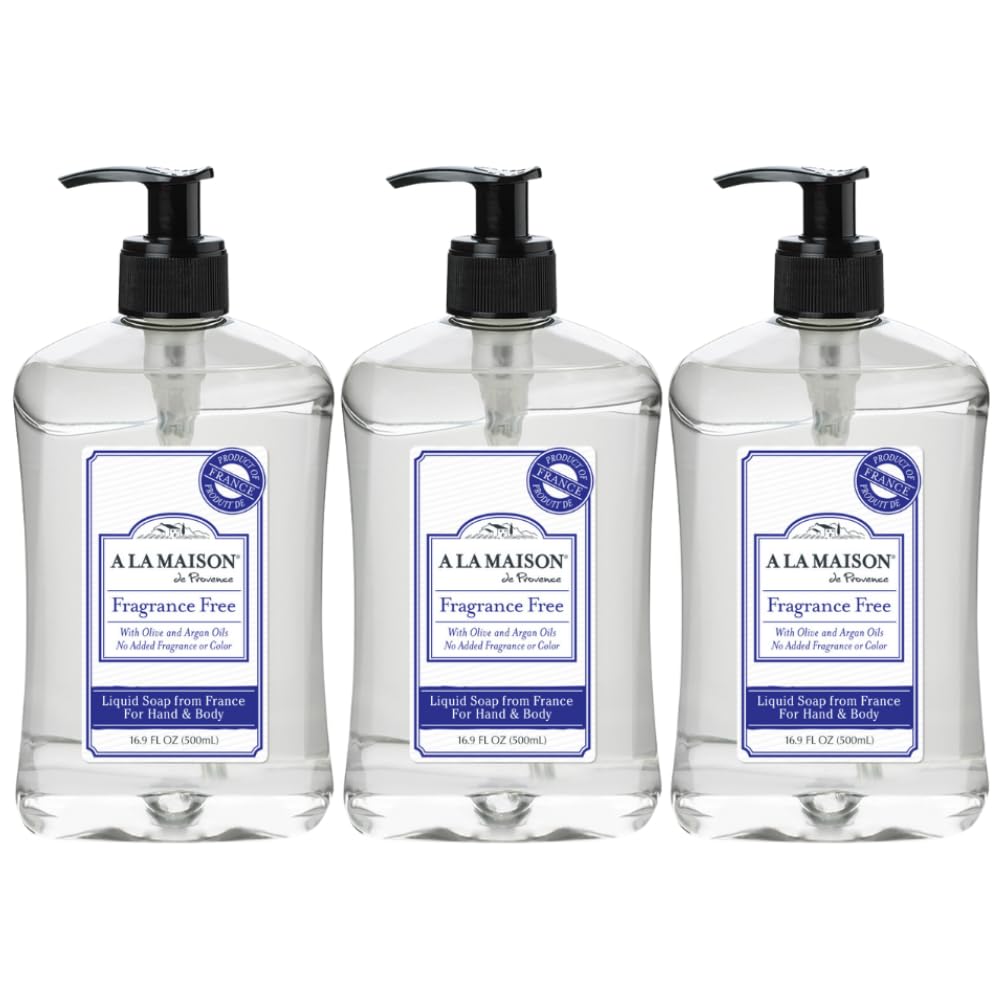 A LA MAISON French Unscented Liquid Hand Soap, Plant-Based Vegan, 16.9 oz 3-Pack