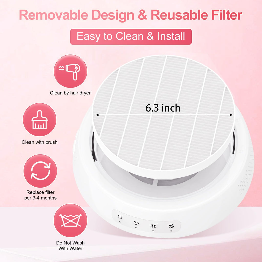 Professional Nail Dust Collector with Quiet Suction and Reusable Filter