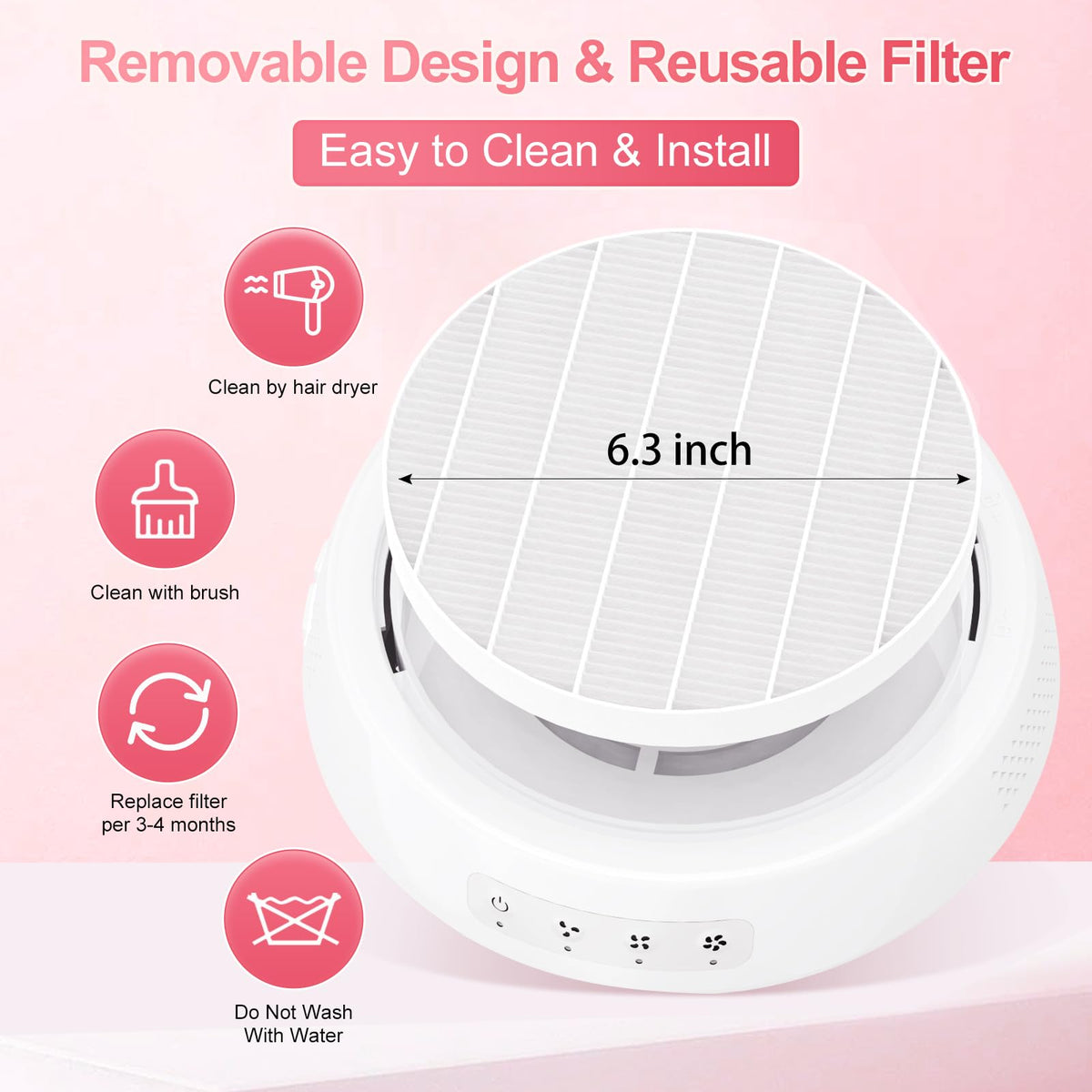 Professional Nail Dust Collector with Quiet Suction and Reusable Filter