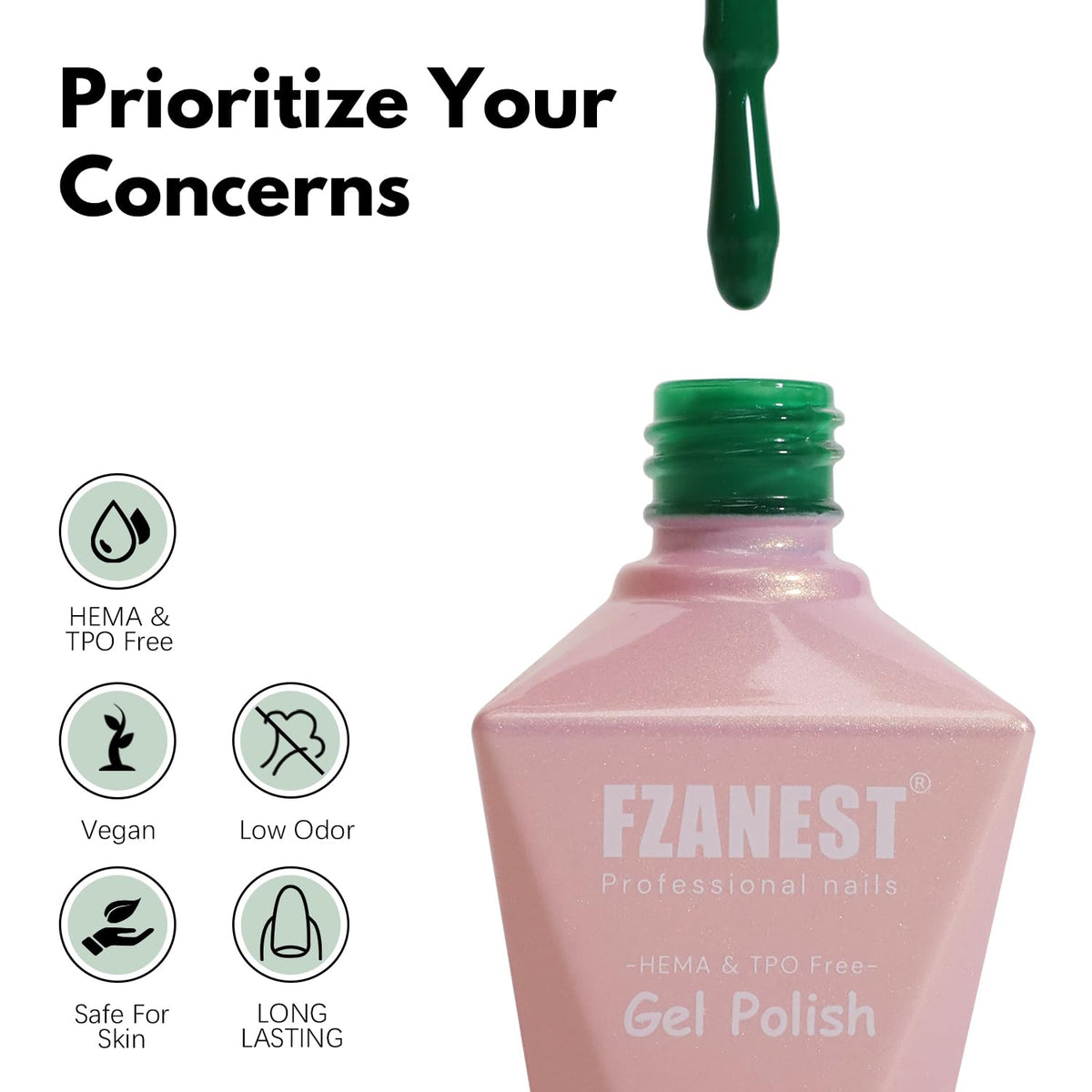 FZANEST HEMA-Free TPO-Free Gel Nail Polish Set with Base & Top Coats
