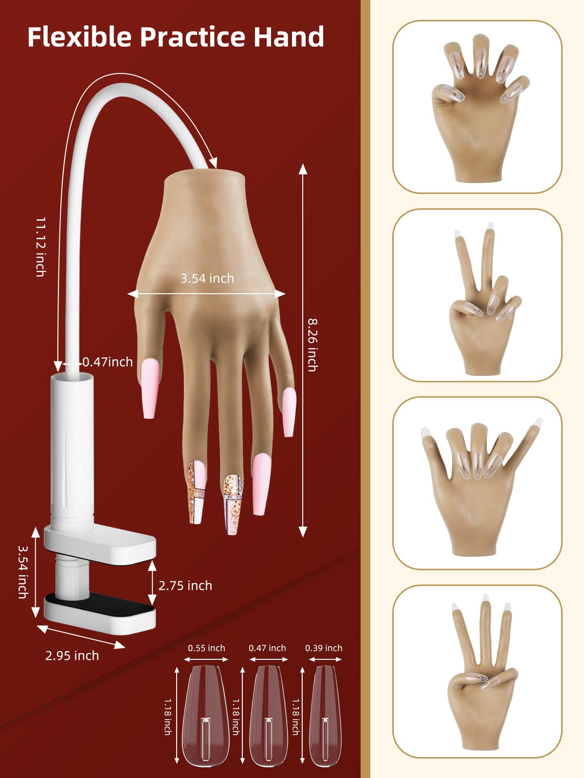 Practice Hand Kit for Acrylic Nails with Adjustable Stand and Accessories
