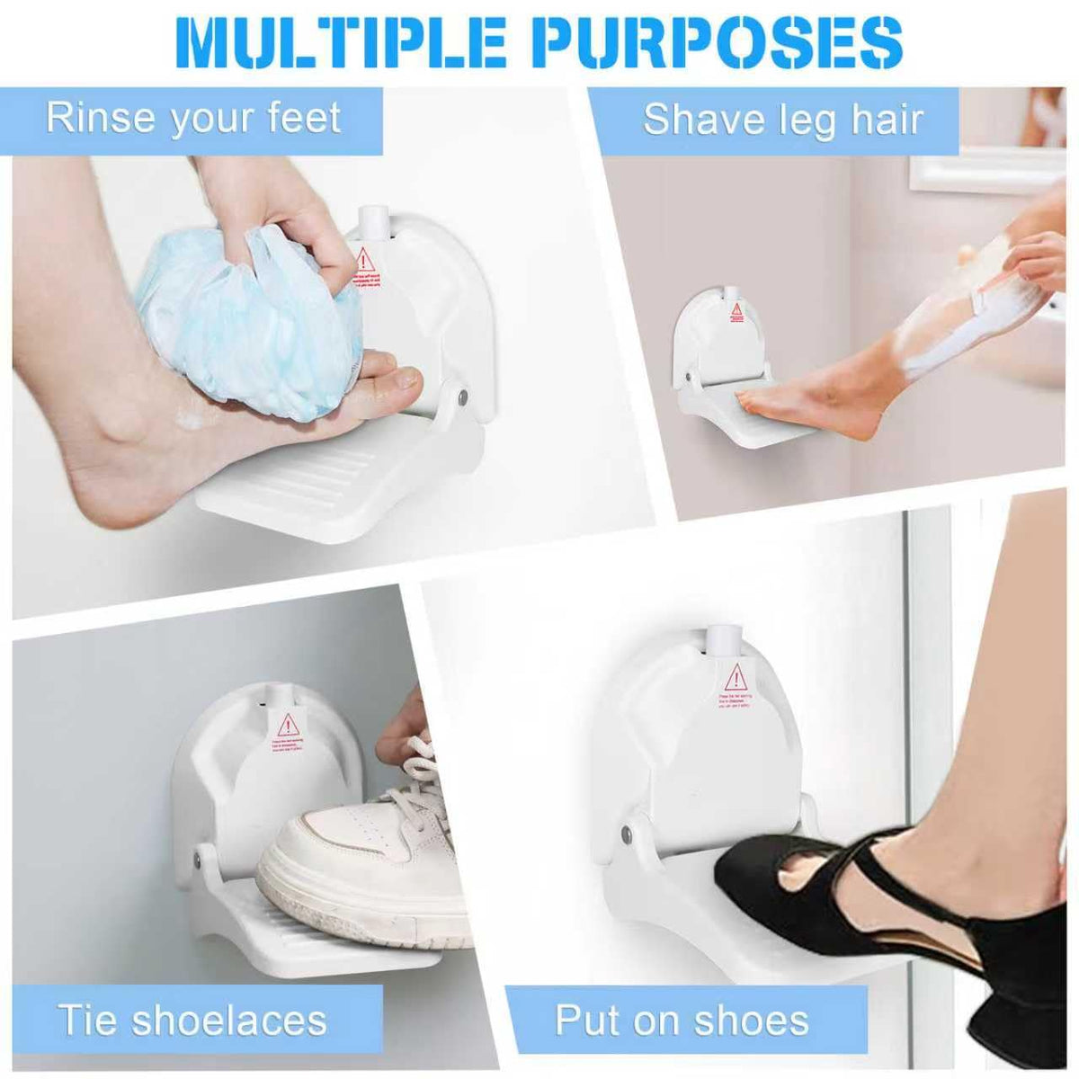 Foldable Shower Foot Rest with Vacuum Suction Cup, Anti-Slip No-Drill Pedal