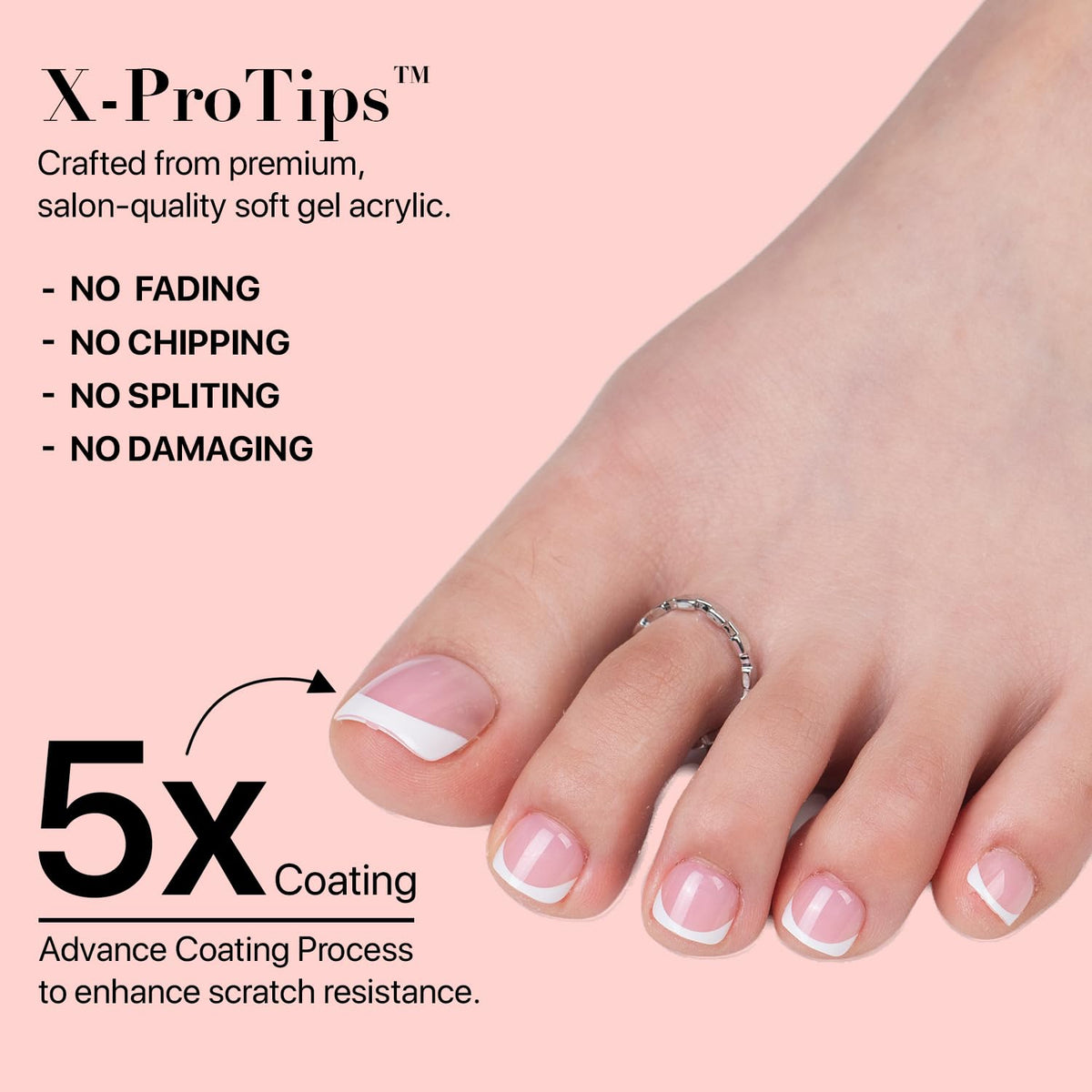 SXC Cosmetics X-Pro Tips French Tip Press-On Toenails, Short