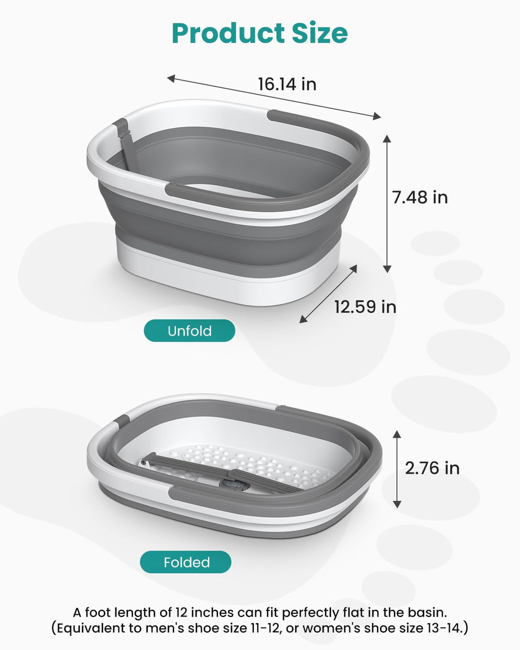 Nekteck Collapsible Foot Soaking Tub with Massage Nodes and Pumice Stone