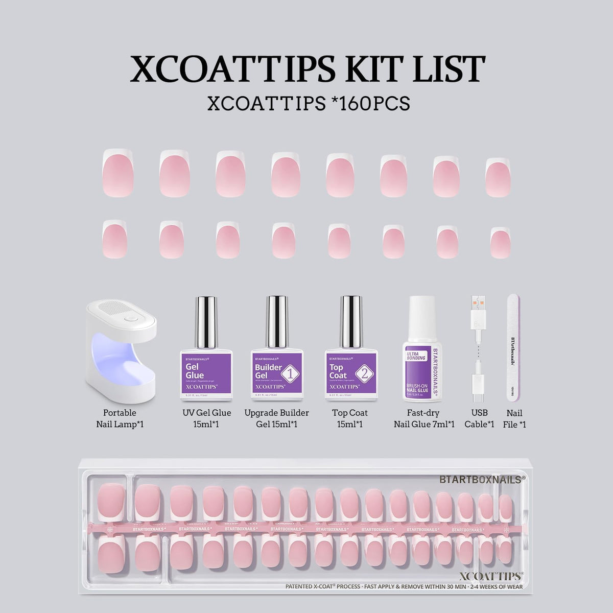BTArtboxnails XCOATTIPS Press-On Nail Kit with UV-Curable Gel