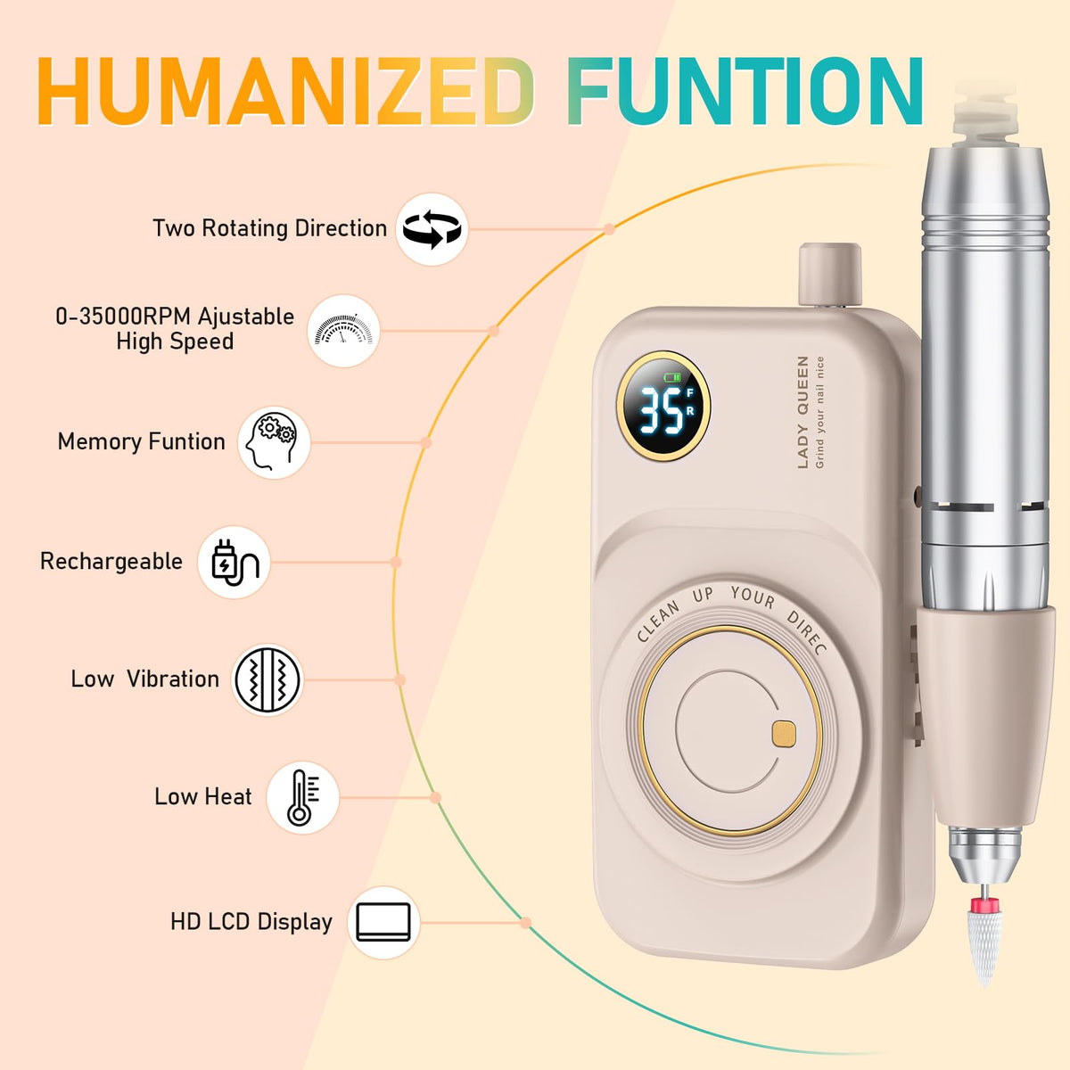 Professional Rechargeable Nail Drill Machine, 35000 RPM E-File Kit