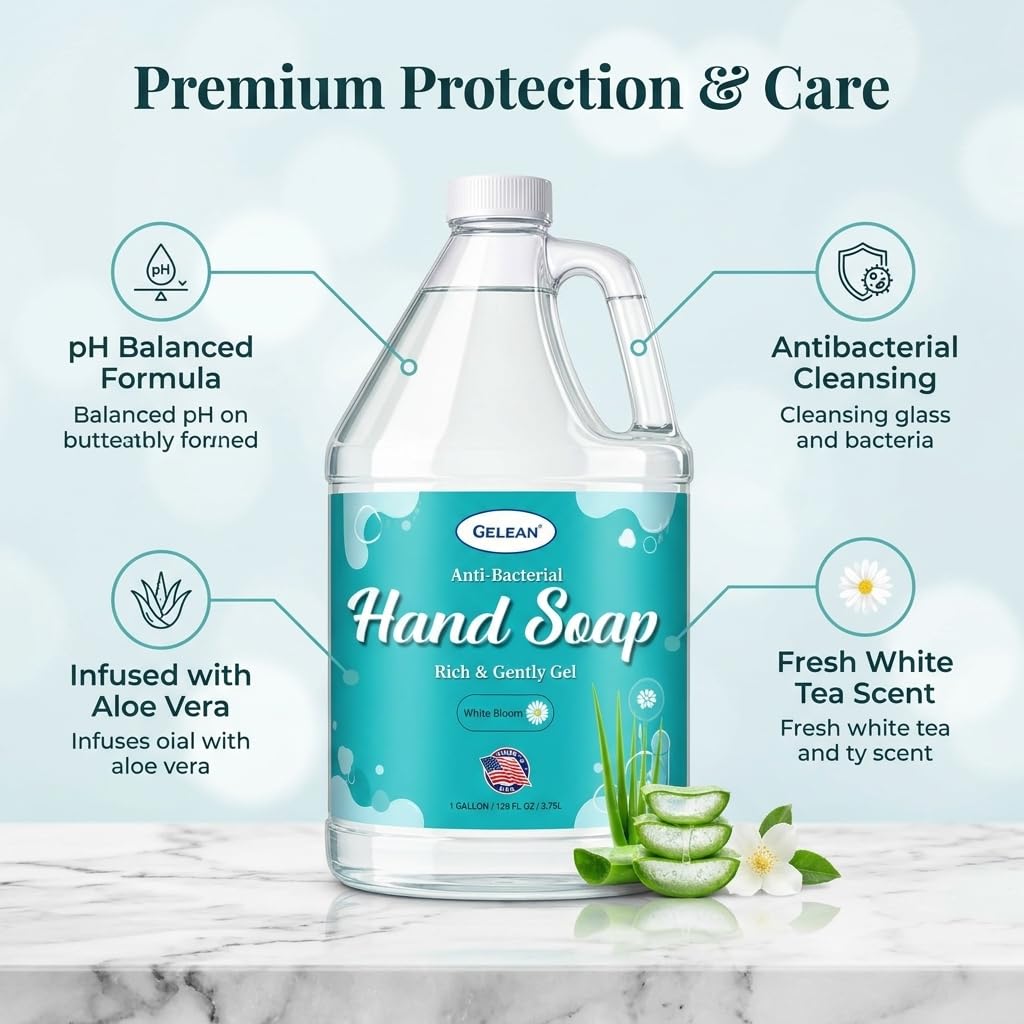 Liquid Gel Hand Soap with Aloe Vera, pH Balanced, 128 Fl Oz Refill Jug