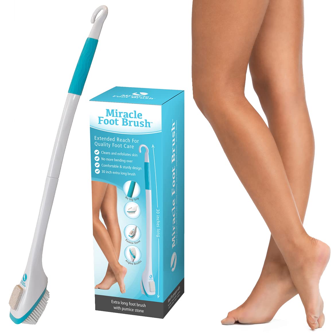 Miracle Foot Brush with Long Handle, Pumice Stone and Shower Grip