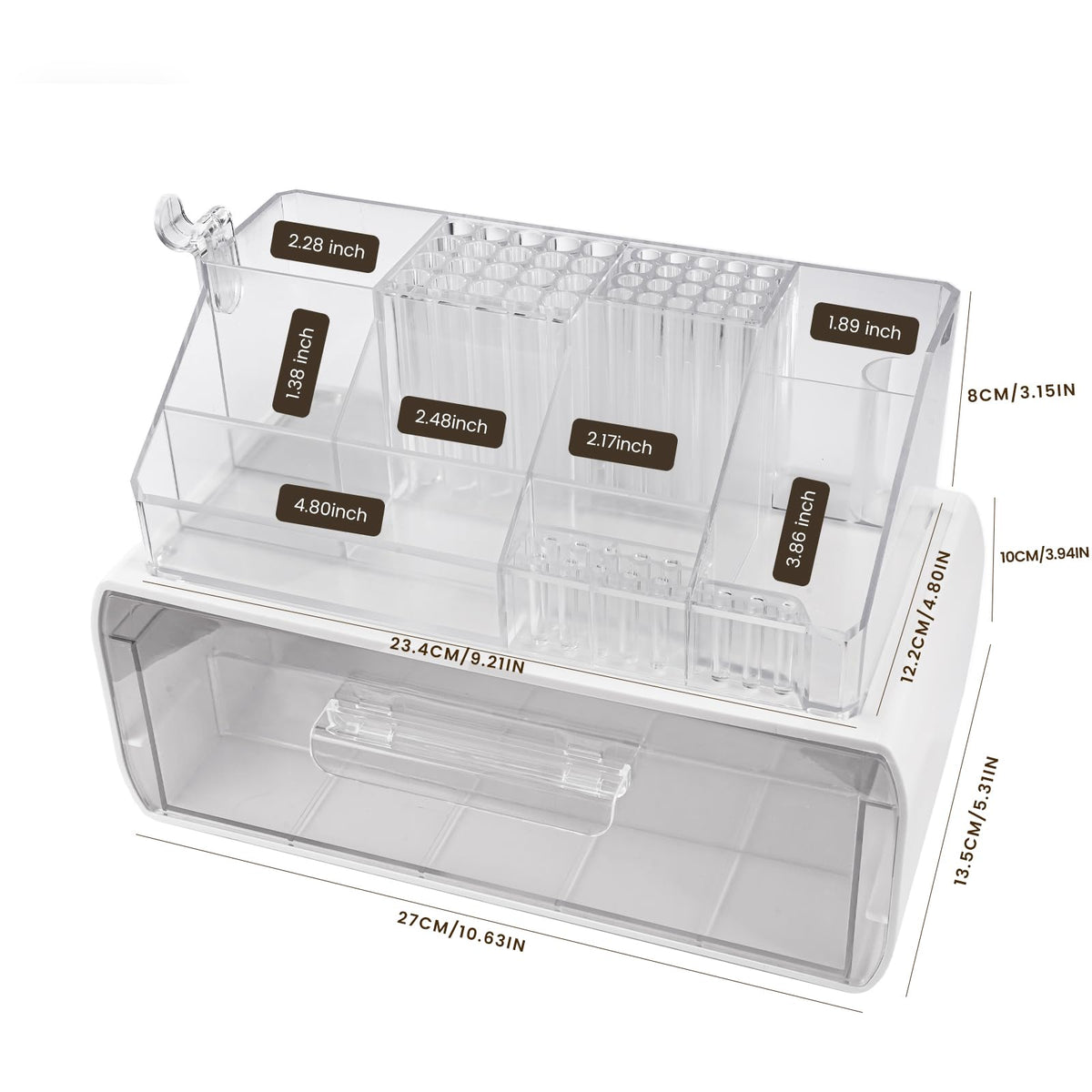 2-Tier Nail Tech Desk Organizer with Drawer for Nail Supplies