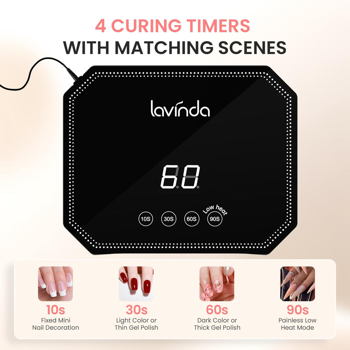 Lavinda 54W UV LED Nail Lamp with LCD Display and Auto Sensor