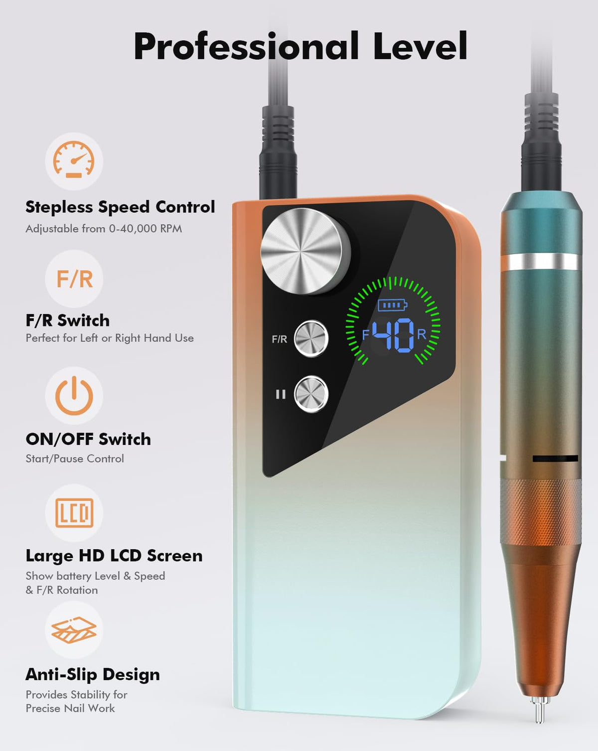 HOMEASY Rechargeable Nail Drill 40000RPM with Bits and HD LCD Screen