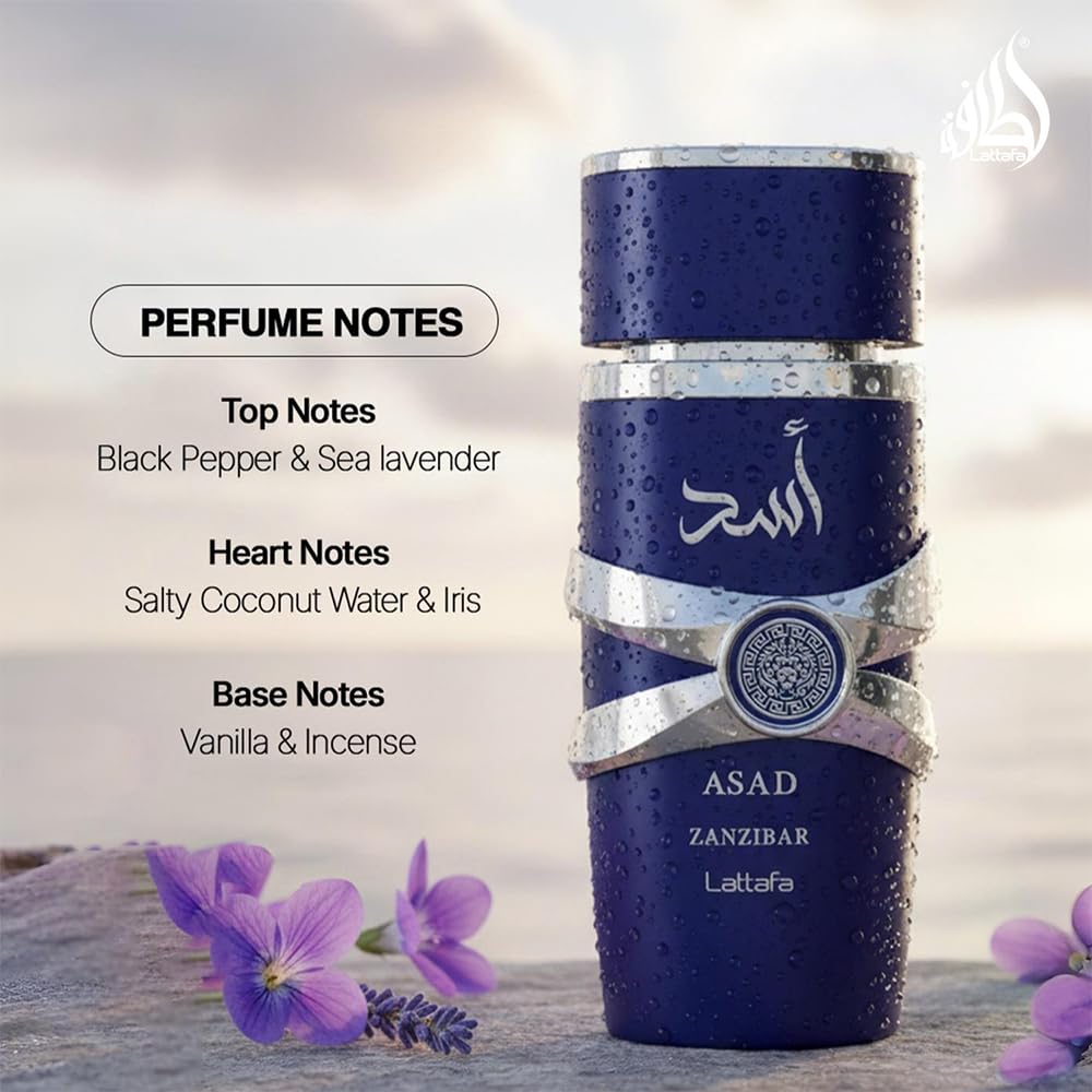 Lattafa Asad Zanzibar Eau de Parfum for Men, Fresh Spicy Vanilla Fragrance